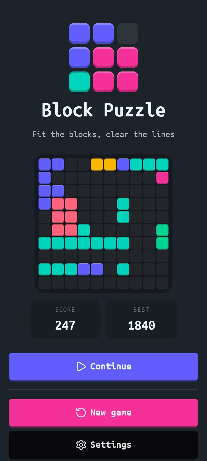 The home screen with a game in progress