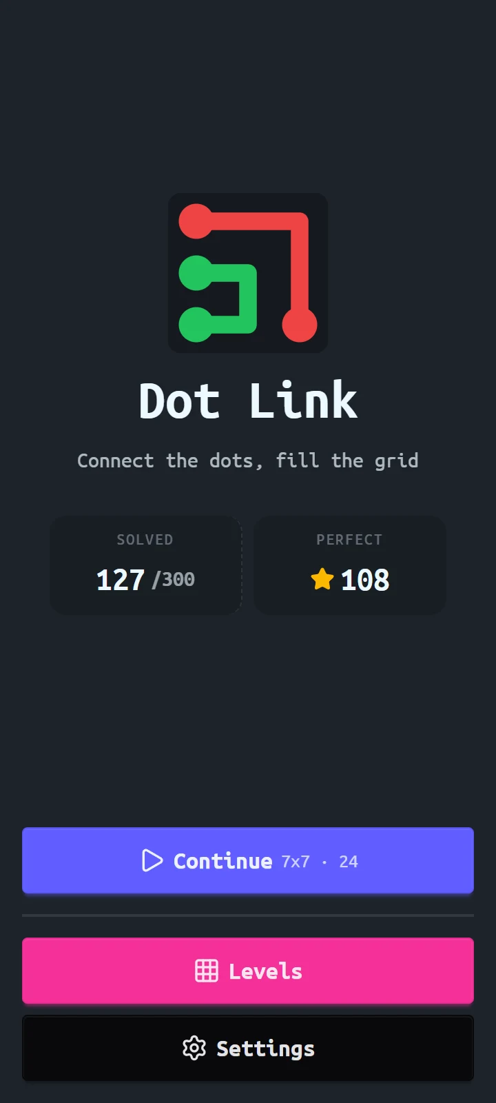 The home screen with a level in progress